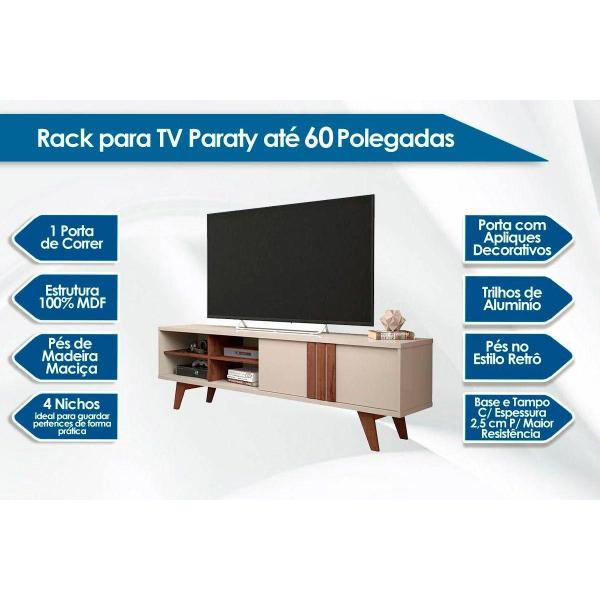 Imagem de Rack para TV Paraty  até 50 Polegadas c/ 1 Porta de Correr e 4 Nichos Off White/Savana - Permóbili