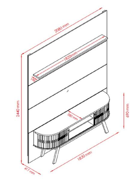 Imagem de Rack Pés Palito com Painel Piso-Teto Para TVs de até 75 Polegadas Laguna Naturale Off White Madetec