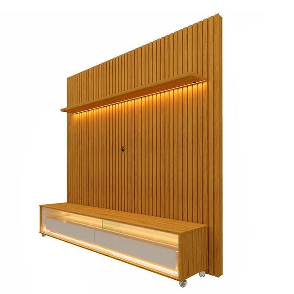 Imagem de Rack Requinte 172cm Rodízios com Painel Ripado Nobre TV 75 Polegadas Com LED Gelius Naturale/Off White