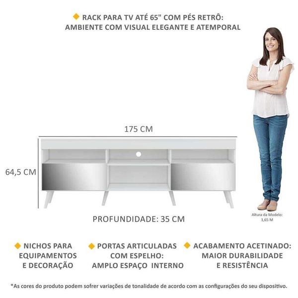 Imagem de Rack Retrô com Espelho para TV até 65" Multimóveis Paris FG3332 com 2 Portas Branco