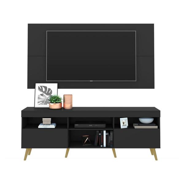 Imagem de Rack Retrô com Painel e Suporte para TV até 65" Multimóveis Flórida FG3134 Preto/Natural