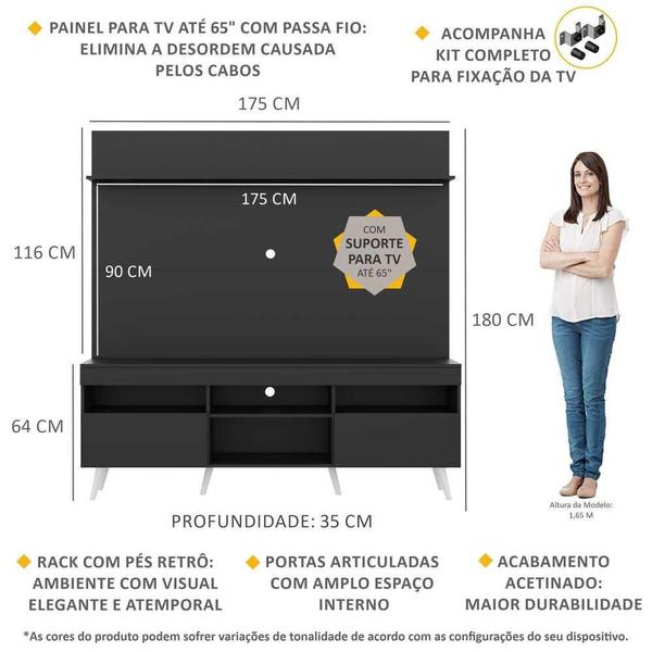 Imagem de Rack Retrô com Painel e Suporte TV 65" Madri Multimóveis V3374