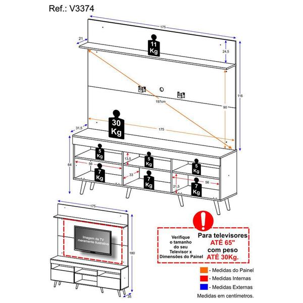 Imagem de Rack Retrô com Painel e Suporte TV 65" Madri Multimóveis V3374