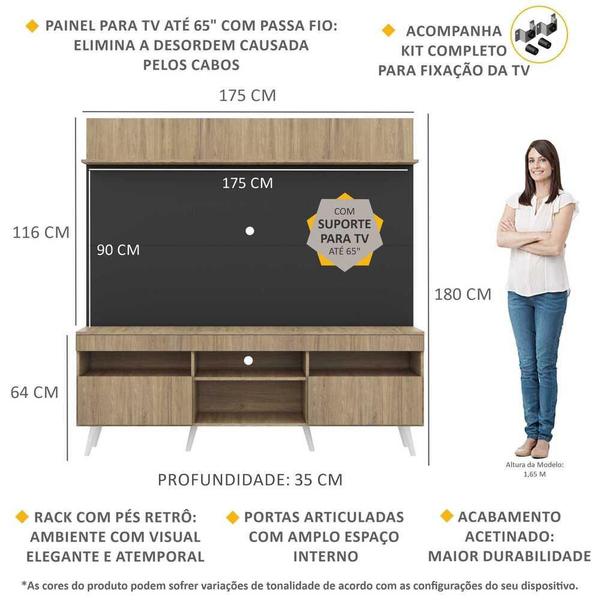 Imagem de Rack Retrô com Painel e Suporte TV 65" Madri Multimóveis V3374