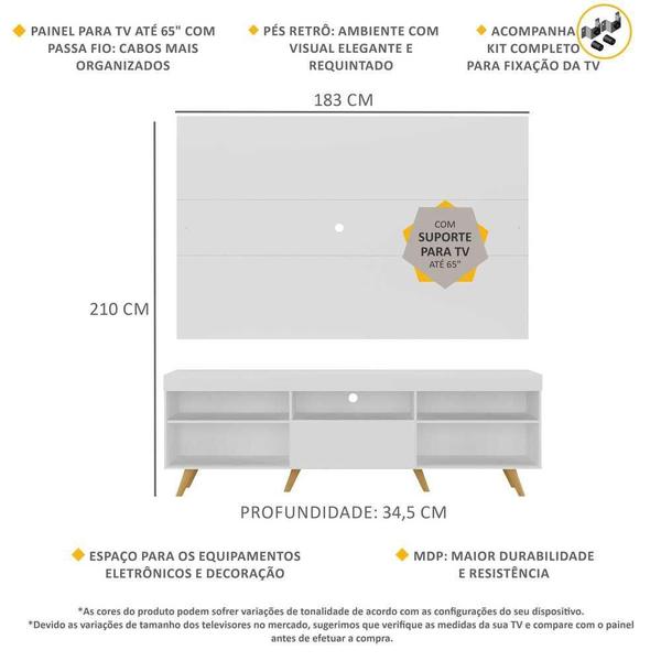 Imagem de Rack Retrô com Painel e Suporte TV até 65 Polegadas Miami Multimóveis MP1061