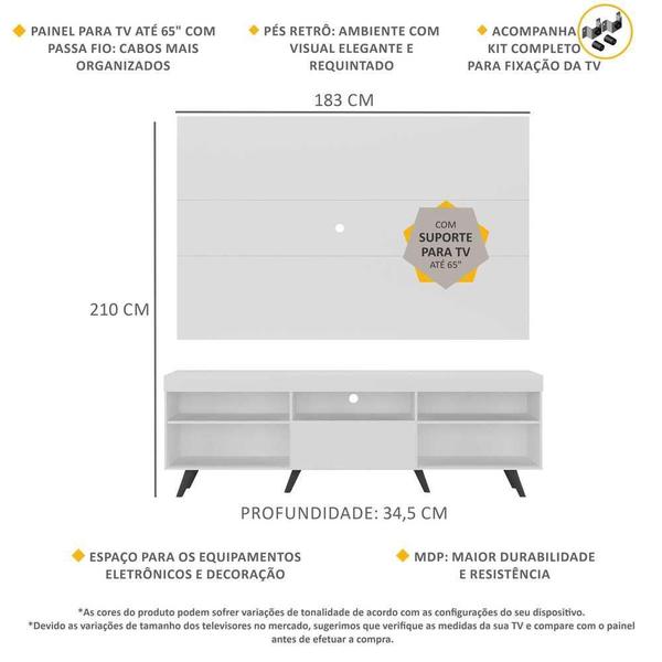 Imagem de Rack Retrô com Painel e Suporte TV até 65 Polegadas Miami Multimóveis MP1061