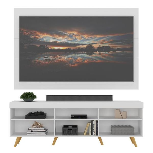 Imagem de Rack Retrô com Painel e Suporte TV até 75" Web Multimóveis MP1047 Branco/Natural