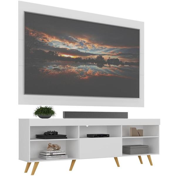 Imagem de Rack Retrô com Painel e Suporte TV até 75" Web Multimóveis MP1047 Branco/Natural