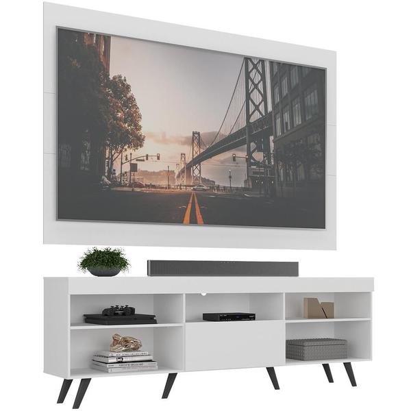 Imagem de Rack Retrô com Painel e Suporte TV até 75" Web Multimóveis MP1047 Branco/Preto