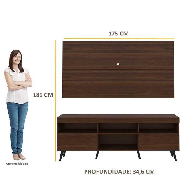 Imagem de Rack Retrô com Painel para TV até 65" Multimóveis Flórida FG3133 Madeirado/Preto