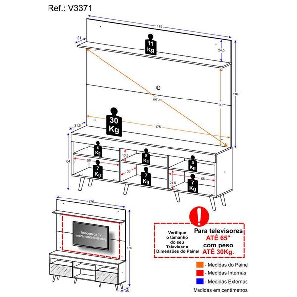 Rack Retrô com Painel TV 65" Madri Multimóveis V3371 Imagem de Rack Retrô com Painel TV 65" Madri Multimóveis V3371
