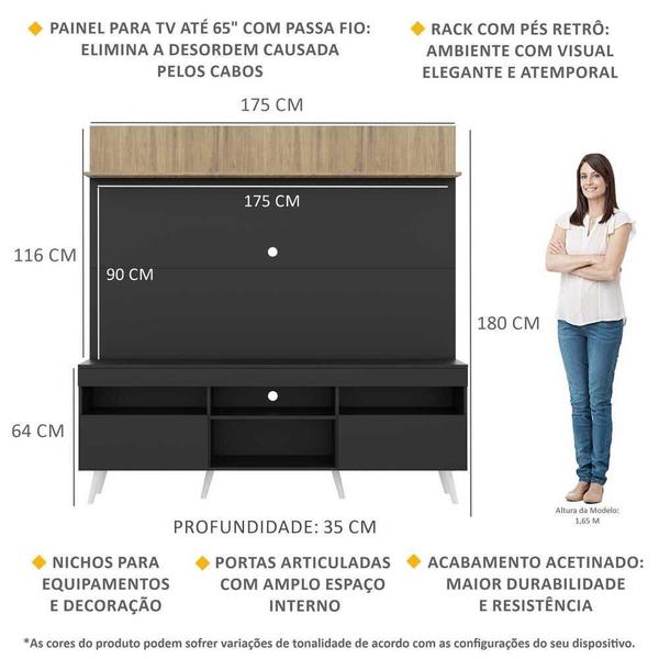 Rack Retrô com Painel TV 65" Madri Multimóveis V3371 Imagem de Rack Retrô com Painel TV 65" Madri Multimóveis V3371