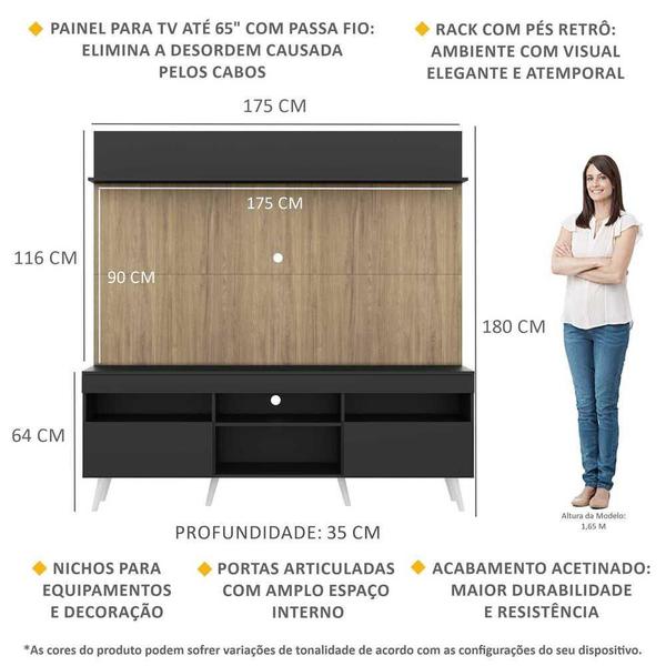 Imagem de Rack Retrô com Painel TV 65" Madri Multimóveis V3371