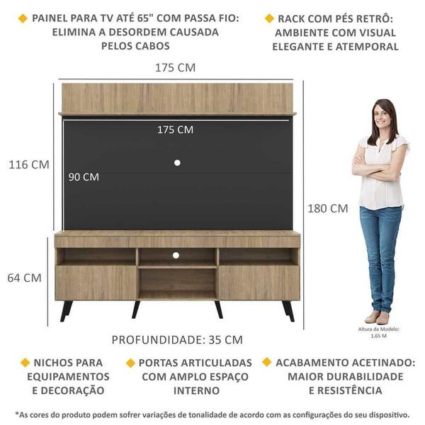 Imagem de Rack Retrô com Painel TV 65" Madri Multimóveis V3371