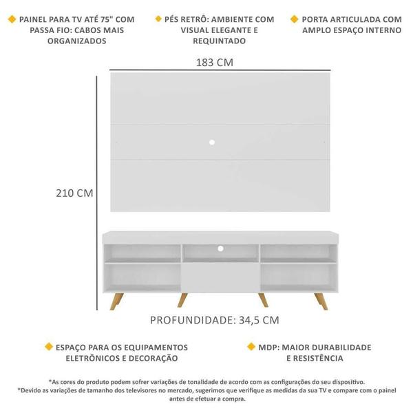 Imagem de Rack Retrô com Painel TV 75" Web Multimóveis MP1046 Branco/Natural