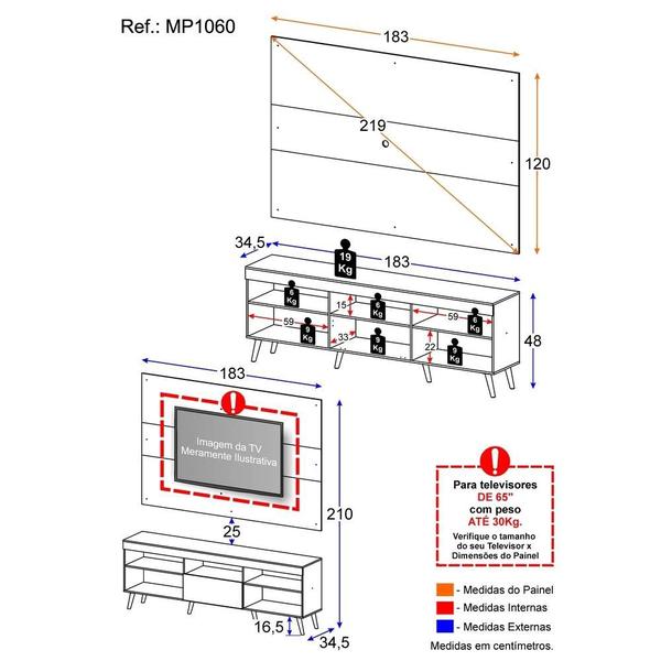 Imagem de Rack Retrô com Painel TV até 65 Polegadas Miami Multimóveis MP1060