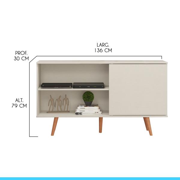 Imagem de Rack Retrô para Sala 136 x 79 Cm TV 50 Pol. MDP Branco 0634 MENU