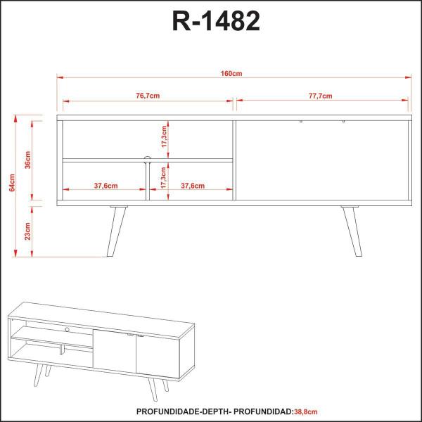 Imagem de Rack Retrô Para Sala Com 2 Portas e 1 Prateleira 1,60 m