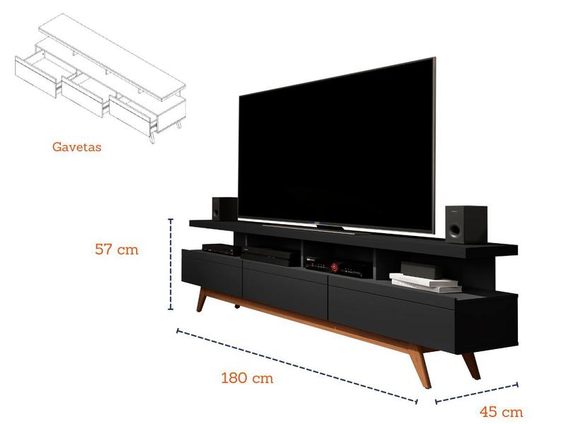 Imagem de Rack Retro Preto Vivare Wood 1,80 Germai Móveis