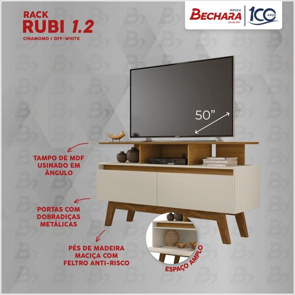 Imagem de Rack Rubi P/Tvs até 50" 1,20 3 Nichos Cinamomo Off White Bechara