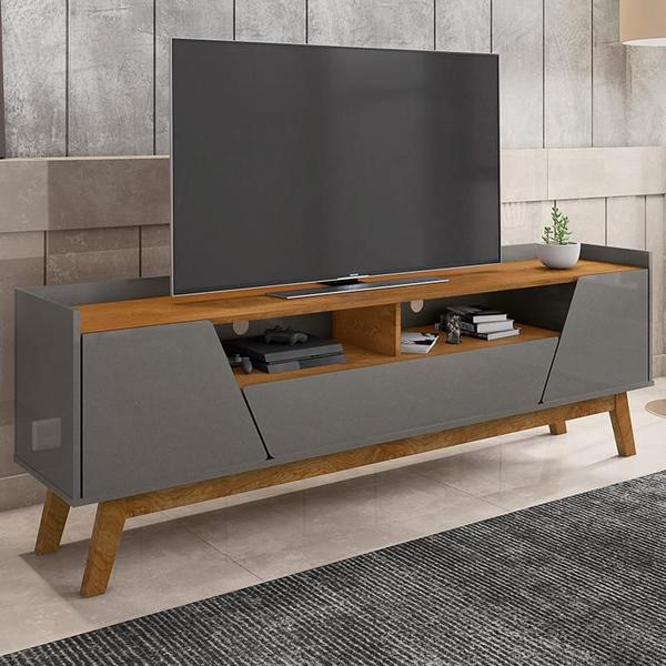 Rack Sala Florença para TV até 70 Polegadas com Pés Madeira - Móveis Bechara Rack Sala Florença para TV até 70 Polegadas com Pés Madeira - Móveis Bechara