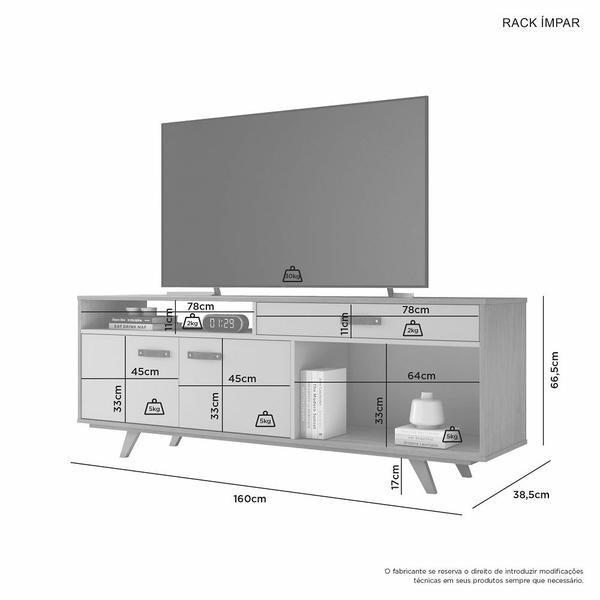Imagem de Rack Sala Impar TV até 65 Polegadas c/ 1 Gaveta 2 Portas - JCM Movelaria