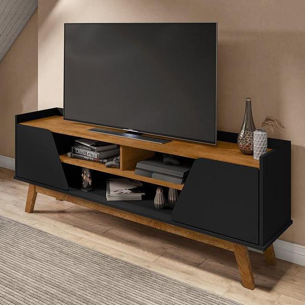 Rack Sala Turim para TV até 65 Polegadas com Pés Madeira - Móveis Bechara Rack Sala Turim para TV até 65 Polegadas com Pés Madeira - Móveis Bechara