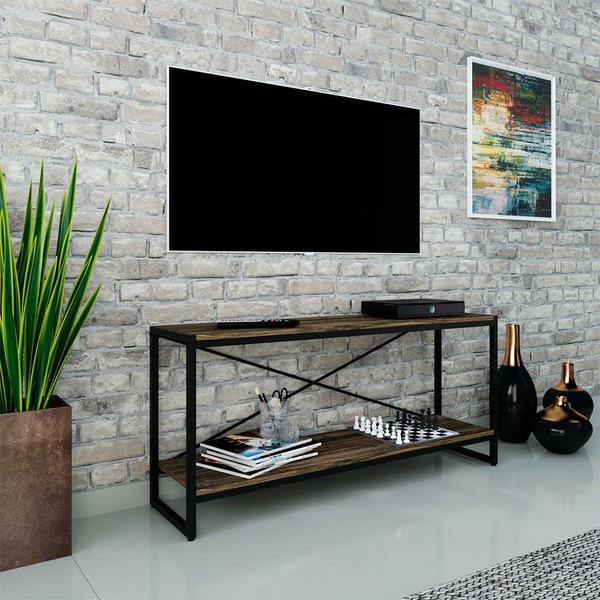 Imagem de Rack Studio Carvalho Dark e Preto 120 cm