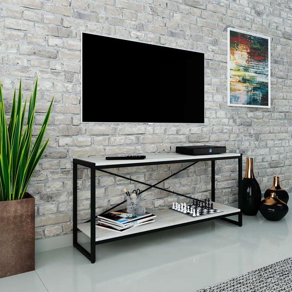 Rack Studio Snow e Preto 120 cm - Compace Imagem de Rack Studio Snow e Preto 120 cm