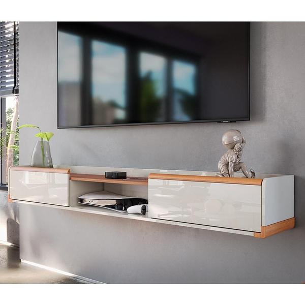 Rack Suspenso Atlas 2.20m Sala De Estar/quarto - Lukaliam Móveis - Off White Perolizado/Jequitiba Imagem de Rack Suspenso Atlas 2.20m Sala De Estar/quarto - Lukaliam Móveis - Off White Perolizado/Jequitiba