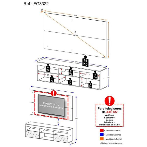 Imagem de Rack Suspenso com Espelho e Painel para TV até 65" Multimóveis Flórida FG3322 Preto