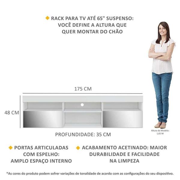 Imagem de Rack Suspenso com Espelho para TV até 65" Multimóveis Paris FG3331 com 2 Portas Branco