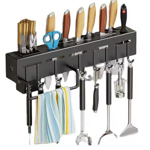 Imagem de Rack Suspenso de Parede Cozinha Porta Facas Utensílios Black