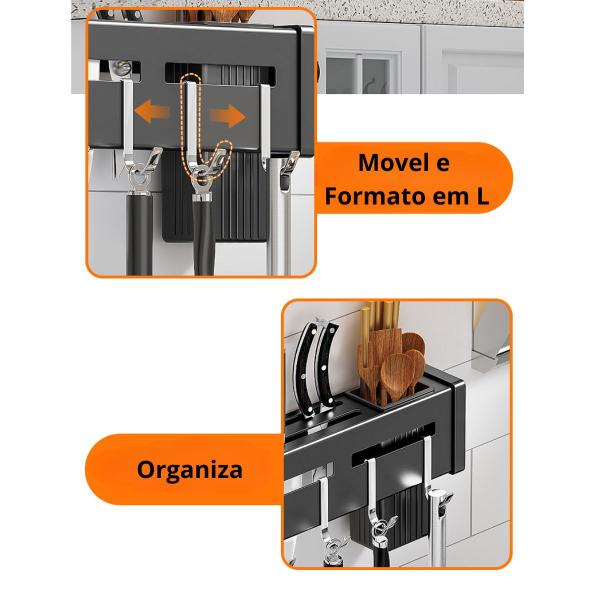 Imagem de Rack Suspenso de Parede Cozinha Porta Facas Utensílios Inox