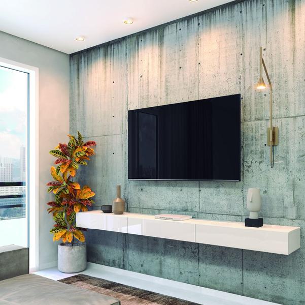 Rack Suspenso para Painel ou TV até 75 Polegadas 3 Portas 1,99m Off White EDN Imagem de Rack Suspenso para Painel ou TV até 75 Polegadas 3 Portas 1,99m Off White EDN