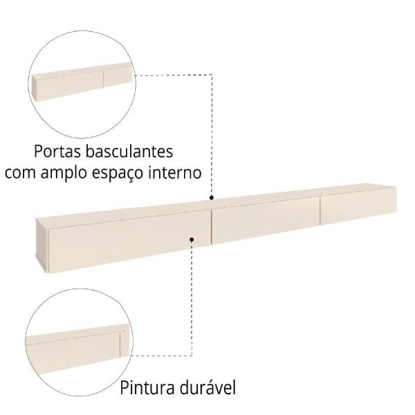 Rack Suspenso para Painel ou TV até 75 Polegadas 3 Portas 1,99m Off White EDN Imagem de Rack Suspenso para Painel ou TV até 75 Polegadas 3 Portas 1,99m Off White EDN