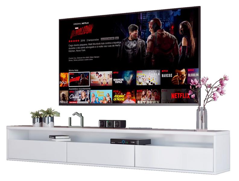 Rack Suspenso para TV Life 1.8 Branco Acetinado - MóveisAqui - MoveisAqui Rack Suspenso para TV Life 1.8 Branco Acetinado - MóveisAqui - MoveisAqui