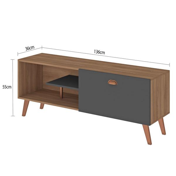 Imagem de Rack Tom 136cm para TV 60" 1 Porta Basculante C/ Pés - Manchester/Grafite