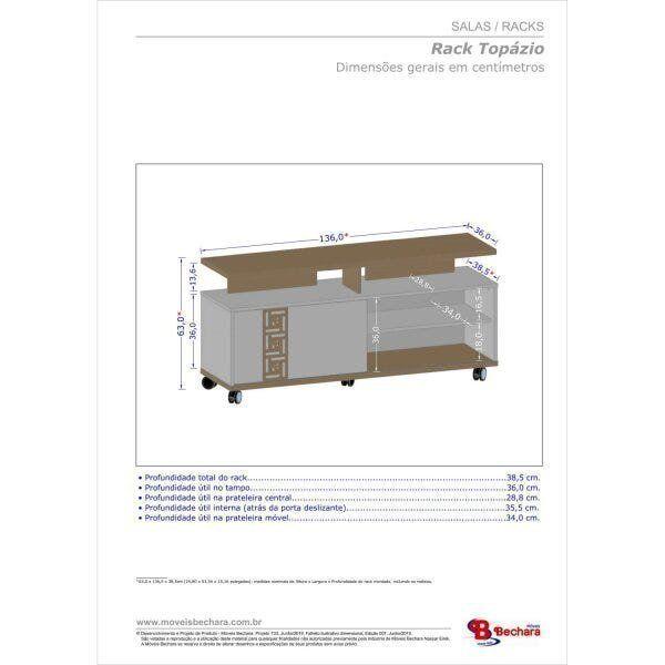 Imagem de Rack Topázio para TV até 52 Polegadas com 5 Rodízios Móveis Bechara