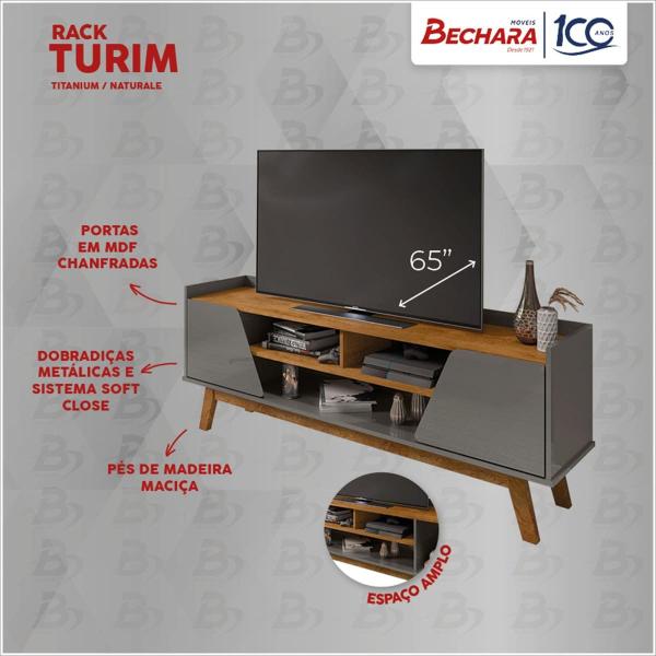 Imagem de Rack Turim Para tvs Até 65" MDF 2 Portas Titanium Naturalle Bechara 