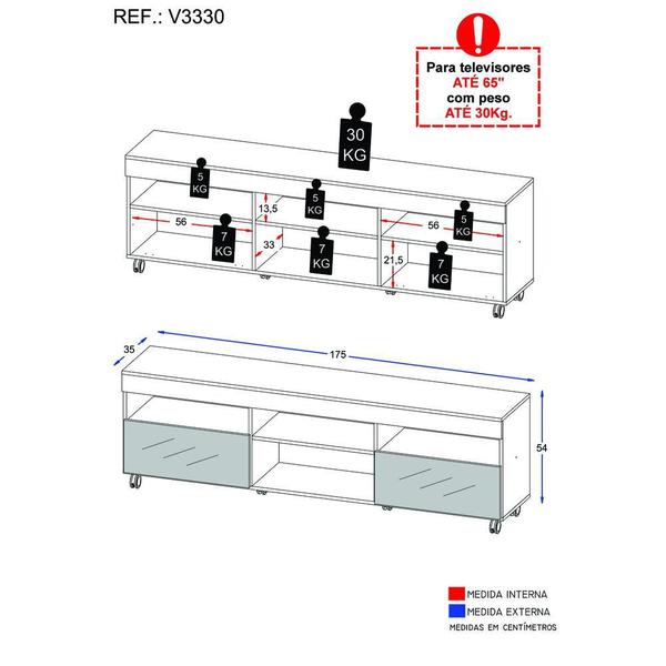 Imagem de Rack TV 65" c/ Rodízios  e 2 Portas Paris Multimóveis V3330
