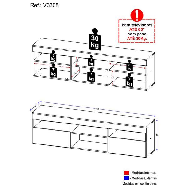 Imagem de Rack TV 65" com 2 Portas Paris Multimóveis V3308