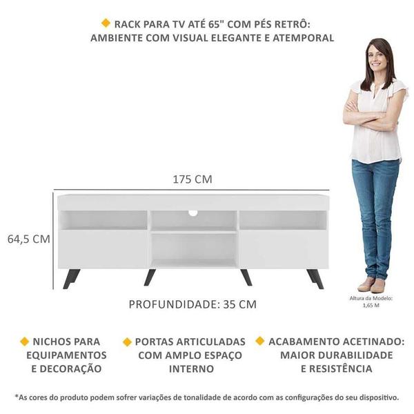 Imagem de Rack TV 65" Retrô e 2 Portas Espanha Multimóveis MP3327 Branco/Preto