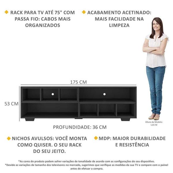 Imagem de Rack TV 75" com Nichos e Pés Jazz Multimóveis V1023 P