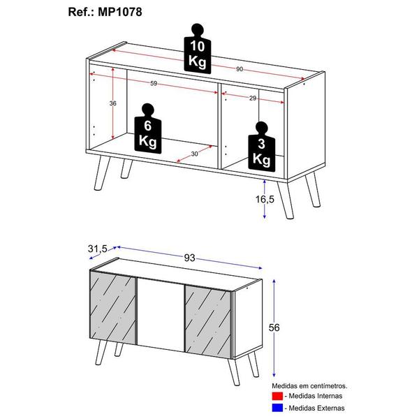 Imagem de Rack TV até 32 Polegadas 3 Portas Retrô com Espelhos Multimóveis MP1078