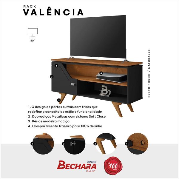 Imagem de Rack Valencia Para Tvs até 50" 1 Porta 2 Nicho Preto Fosco Naturalle Bechara