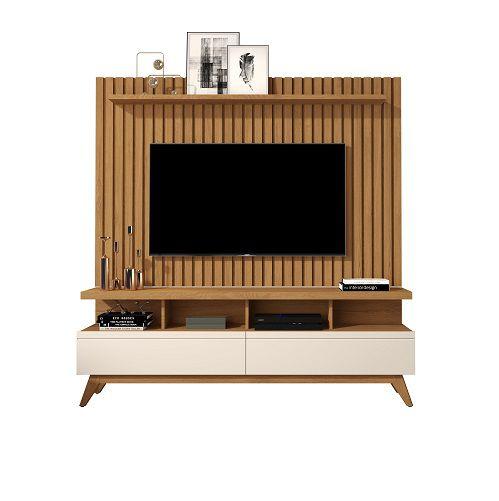 Imagem de Rack Vivare 1.6 Wood Com Painel Classic Ripado Para TV Até 65 Polegadas Nature/Off White - Giga Móveis