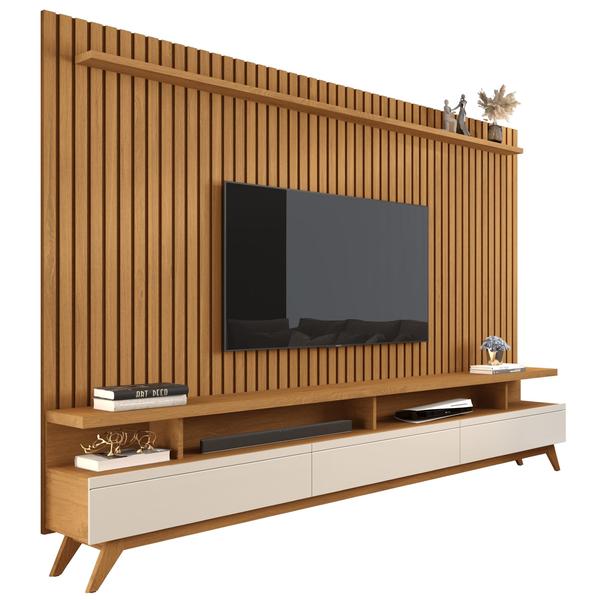 Imagem de Rack Vivare 2.2 Wood Com Painel Para TV Até 75 Polegadas Versátil Ripado Verdadeiro 2.2x1.8 Nature/Off White Giga Móveis