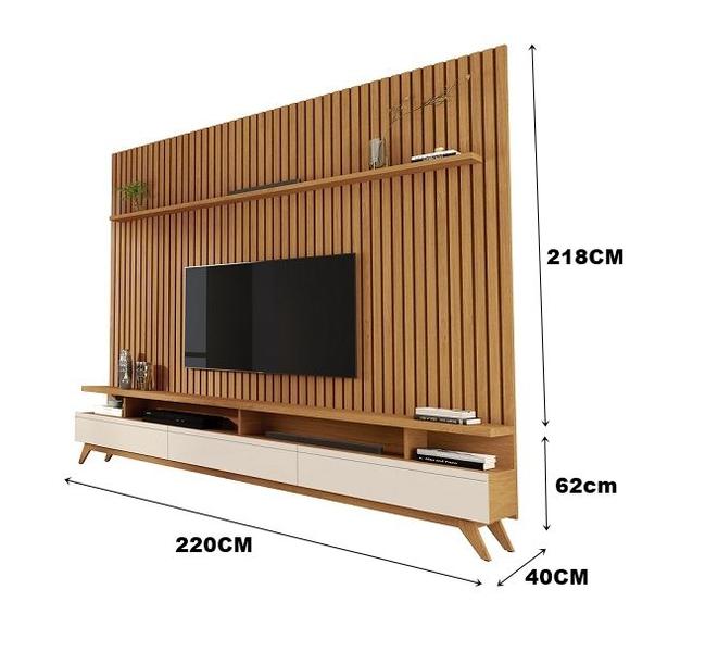 Imagem de Rack Vivare 2.2 Wood Com Painel Para TV Até 85 Polegadas Versátil Ripado Verdadeiro 2.2x2.2 Nature/Off White Giga Móveis