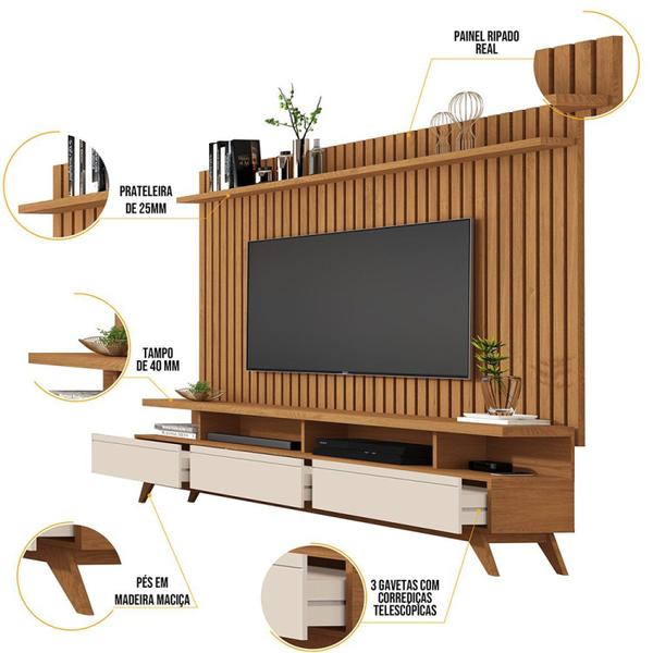 Imagem de Rack Vivare Wood com Painel Ripado para TV até 72 Polegadas Classic Nature/Off White